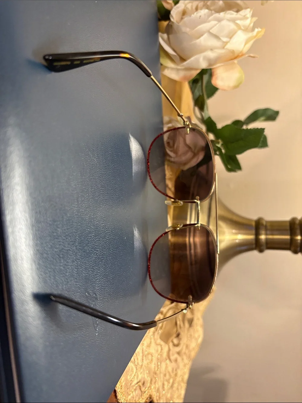 Gucci Women's Sparkling Red Rim Sunglasses with Brown Gradient Lenses